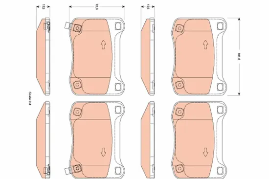 Bremsbelagsatz, Scheibenbremse Hinterachse TRW GDB3504 Bild Bremsbelagsatz, Scheibenbremse Hinterachse TRW GDB3504