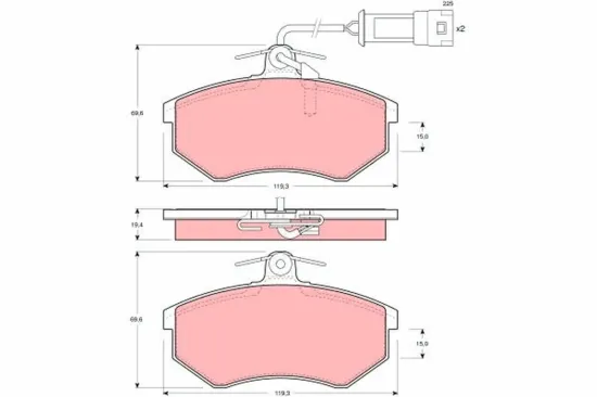 Bremsbelagsatz, Scheibenbremse Vorderachse TRW GDB404 Bild Bremsbelagsatz, Scheibenbremse Vorderachse TRW GDB404