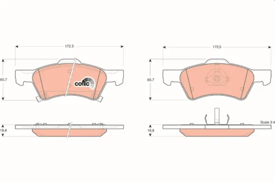 Bremsbelagsatz, Scheibenbremse Vorderachse TRW GDB4129 Bild Bremsbelagsatz, Scheibenbremse Vorderachse TRW GDB4129