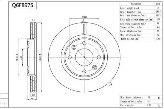 Bremsscheibe AISIN Q6F897S Bild Bremsscheibe AISIN Q6F897S