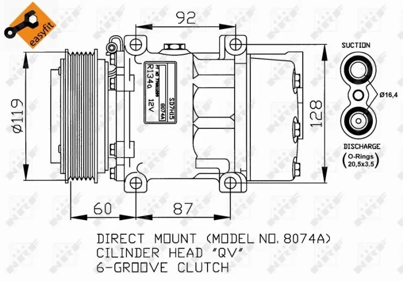 Kompressor, Klimaanlage 12 V NRF 32170