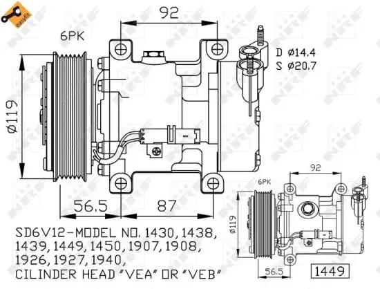 Kompressor, Klimaanlage 12 V NRF 32227 Bild Kompressor, Klimaanlage 12 V NRF 32227