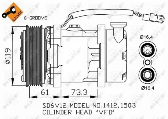 Kompressor, Klimaanlage 12 V NRF 32275 Bild Kompressor, Klimaanlage 12 V NRF 32275