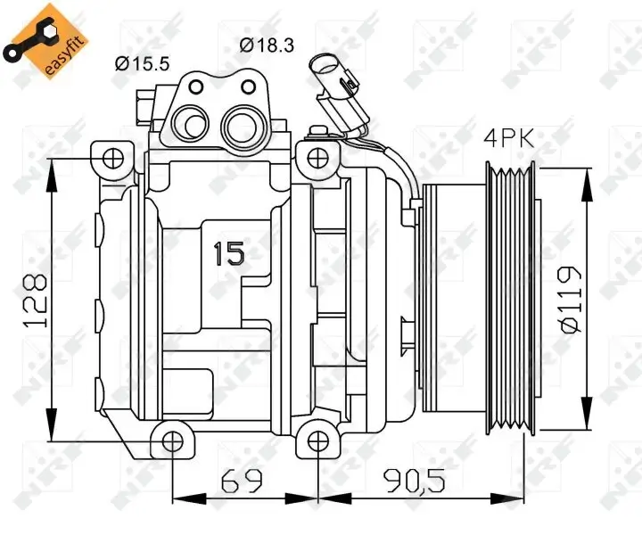 Kompressor, Klimaanlage 12 V NRF 32438