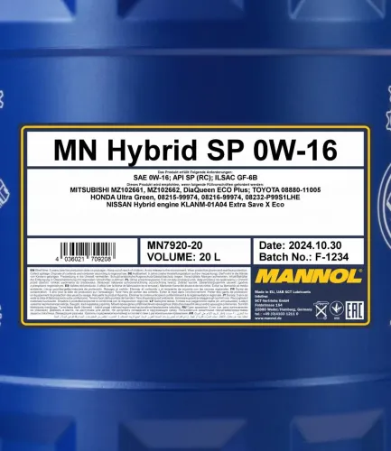 Motoröl 0W-16 20L SCT - MANNOL MN7920-20 Bild Motoröl 0W-16 20L SCT - MANNOL MN7920-20