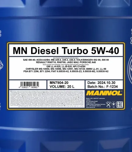 Motoröl 5W-40 20L SCT - MANNOL MN7904-20 Bild Motoröl 5W-40 20L SCT - MANNOL MN7904-20
