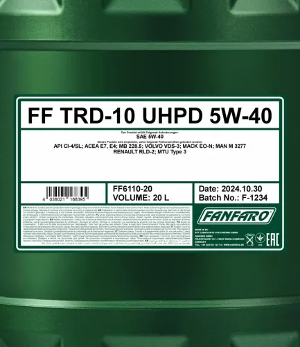 Motoröl 5W-40 20L SCT - MANNOL FF6110-20 Bild Motoröl 5W-40 20L SCT - MANNOL FF6110-20