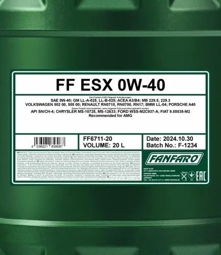 Motoröl 0W-40 20L SCT - MANNOL FF6711-20 Bild Motoröl 0W-40 20L SCT - MANNOL FF6711-20