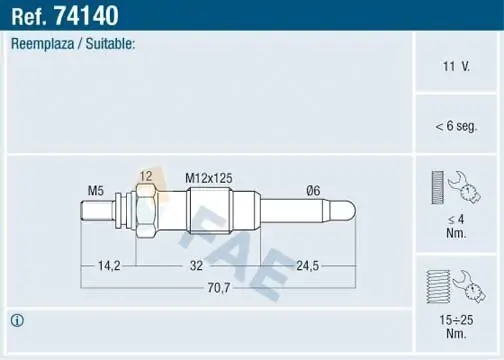 Glühkerze 11 V FAE 74140 Bild Glühkerze 11 V FAE 74140