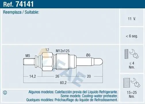 Glühkerze 11 V FAE 74141