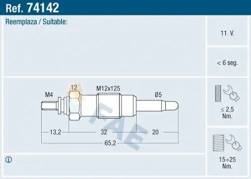 Glühkerze 11 V FAE 74142