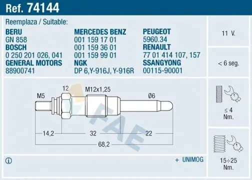 Glühkerze 11 V FAE 74144 Bild Glühkerze 11 V FAE 74144