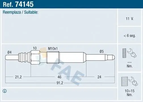 Glühkerze 11 V FAE 74145 Bild Glühkerze 11 V FAE 74145