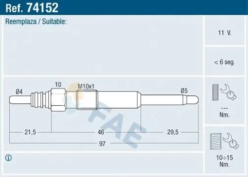 Glühkerze 11 V FAE 74152 Bild Glühkerze 11 V FAE 74152