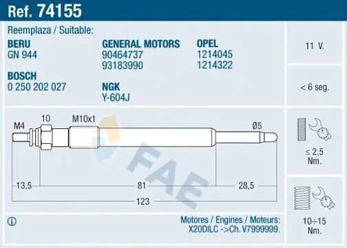 Glühkerze 11 V FAE 74155 Bild Glühkerze 11 V FAE 74155