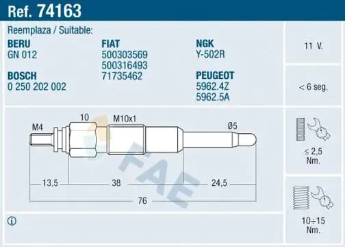 Glühkerze 11 V FAE 74163 Bild Glühkerze 11 V FAE 74163