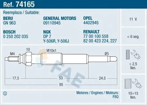 Glühkerze 11 V FAE 74165 Bild Glühkerze 11 V FAE 74165