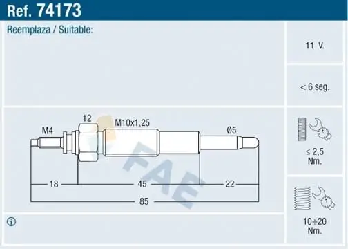 Glühkerze 11 V FAE 74173 Bild Glühkerze 11 V FAE 74173