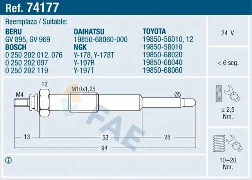 Glühkerze 24 V FAE 74177 Bild Glühkerze 24 V FAE 74177
