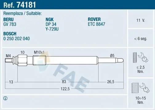 Glühkerze 11 V FAE 74181 Bild Glühkerze 11 V FAE 74181