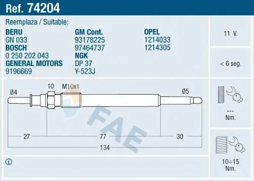 Glühkerze 11 V FAE 74204 Bild Glühkerze 11 V FAE 74204