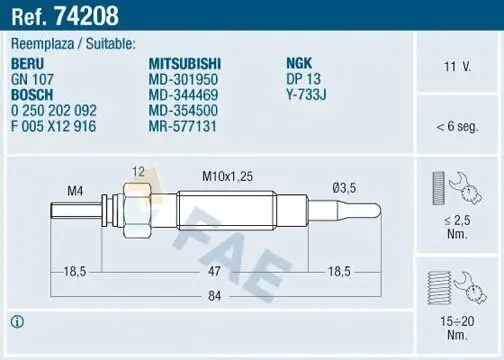 Glühkerze 11 V FAE 74208 Bild Glühkerze 11 V FAE 74208