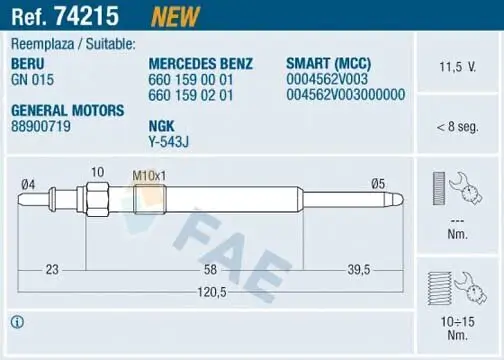 Glühkerze 11,5 V FAE 74215 Bild Glühkerze 11,5 V FAE 74215