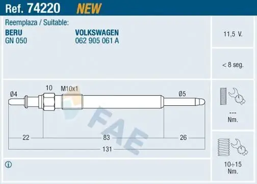 Glühkerze 11,5 V FAE 74220 Bild Glühkerze 11,5 V FAE 74220