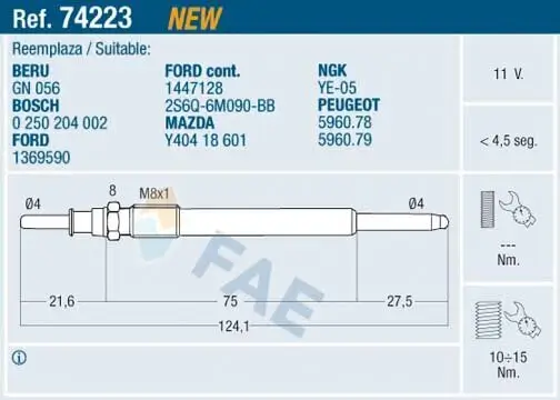 Glühkerze 11 V FAE 74223