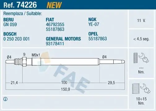 Glühkerze 11 V FAE 74226 Bild Glühkerze 11 V FAE 74226