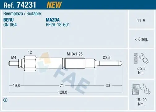 Glühkerze 11 V FAE 74231 Bild Glühkerze 11 V FAE 74231