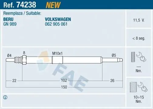 Glühkerze 11 V FAE 74238 Bild Glühkerze 11 V FAE 74238