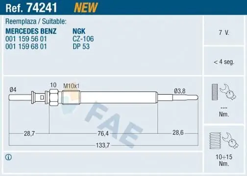 Glühkerze 7 V FAE 74241 Bild Glühkerze 7 V FAE 74241