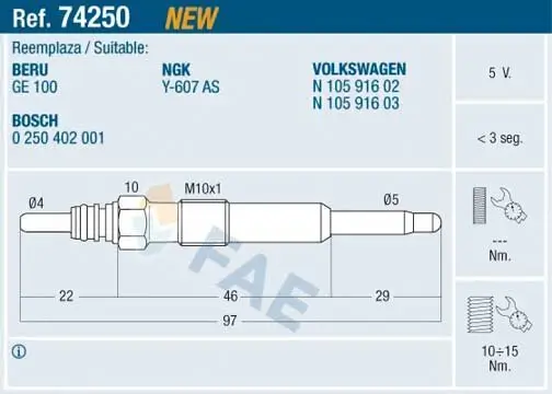 Glühkerze 5 V FAE 74250 Bild Glühkerze 5 V FAE 74250