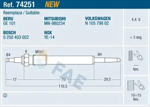 Glühkerze 4,4 V FAE 74251 Bild Glühkerze 4,4 V FAE 74251