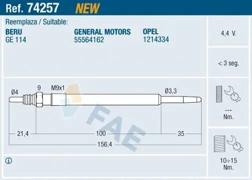 Glühkerze 4,4 V FAE 74257 Bild Glühkerze 4,4 V FAE 74257