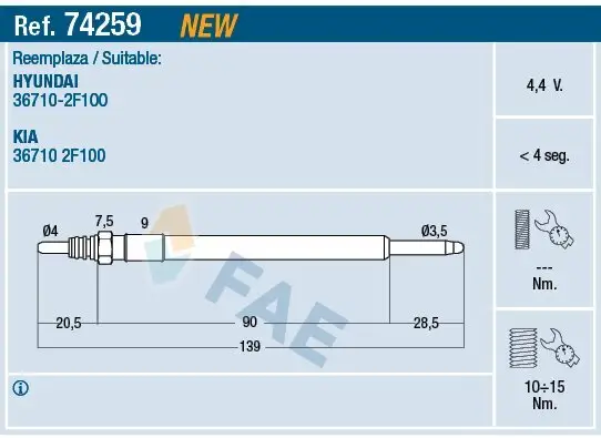 Glühkerze 4,4 V FAE 74259