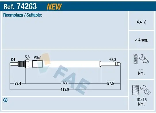 Glühkerze 4,4 V FAE 74263