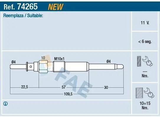 Glühkerze 11 V FAE 74265