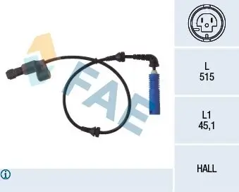 Sensor, Raddrehzahl Vorderachse rechts FAE 78033 Bild Sensor, Raddrehzahl Vorderachse rechts FAE 78033