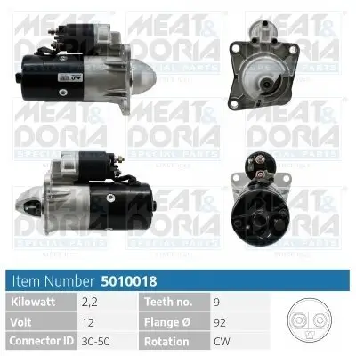Starter 12 V 2,2 kW MEAT & DORIA 5010018 Bild Starter 12 V 2,2 kW MEAT & DORIA 5010018