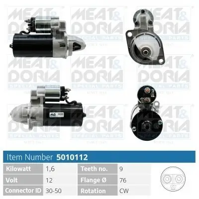 Starter 12 V 1,6 kW MEAT & DORIA 5010112 Bild Starter 12 V 1,6 kW MEAT & DORIA 5010112