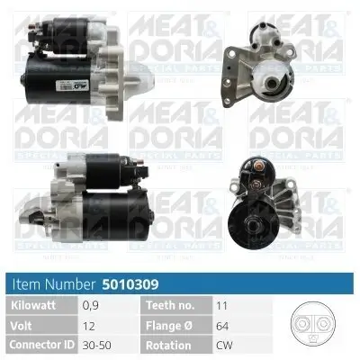 Starter 12 V 0,9 kW MEAT & DORIA 5010309 Bild Starter 12 V 0,9 kW MEAT & DORIA 5010309