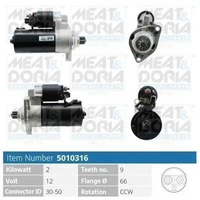 Starter 12 V 2 kW MEAT & DORIA 5010316