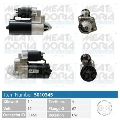 Starter 12 V 1,1 kW MEAT & DORIA 5010345 Bild Starter 12 V 1,1 kW MEAT & DORIA 5010345