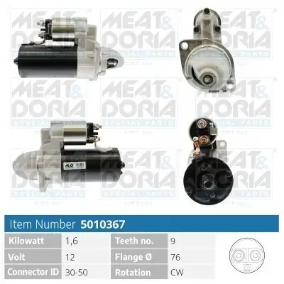 Starter 12 V 1,6 kW MEAT & DORIA 5010367 Bild Starter 12 V 1,6 kW MEAT & DORIA 5010367