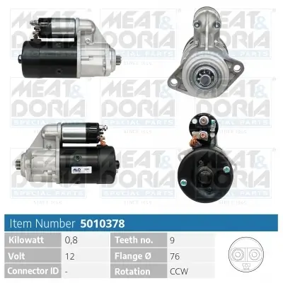 Starter 12 V 0,8 kW MEAT & DORIA 5010378 Bild Starter 12 V 0,8 kW MEAT & DORIA 5010378