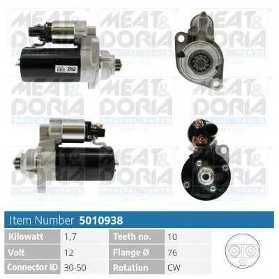 Starter 12 V 1,7 kW MEAT & DORIA 5010938 Bild Starter 12 V 1,7 kW MEAT & DORIA 5010938