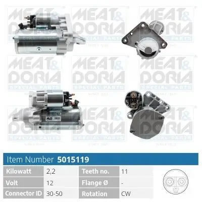 Starter 12 V 2,2 kW MEAT & DORIA 5015119 Bild Starter 12 V 2,2 kW MEAT & DORIA 5015119