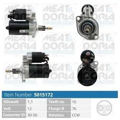 Starter 12 V 1,1 kW MEAT & DORIA 5015172 Bild Starter 12 V 1,1 kW MEAT & DORIA 5015172